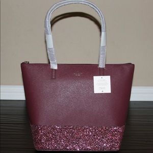 Sparkly glitter Kate spade penny tote burgundy
